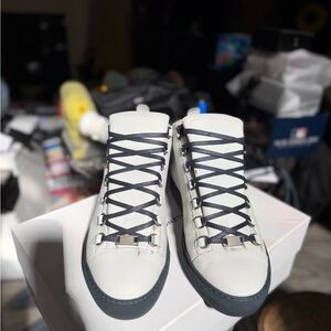 Balenciaga White / Gray and Dark Blue Lace-Up Sneakers
